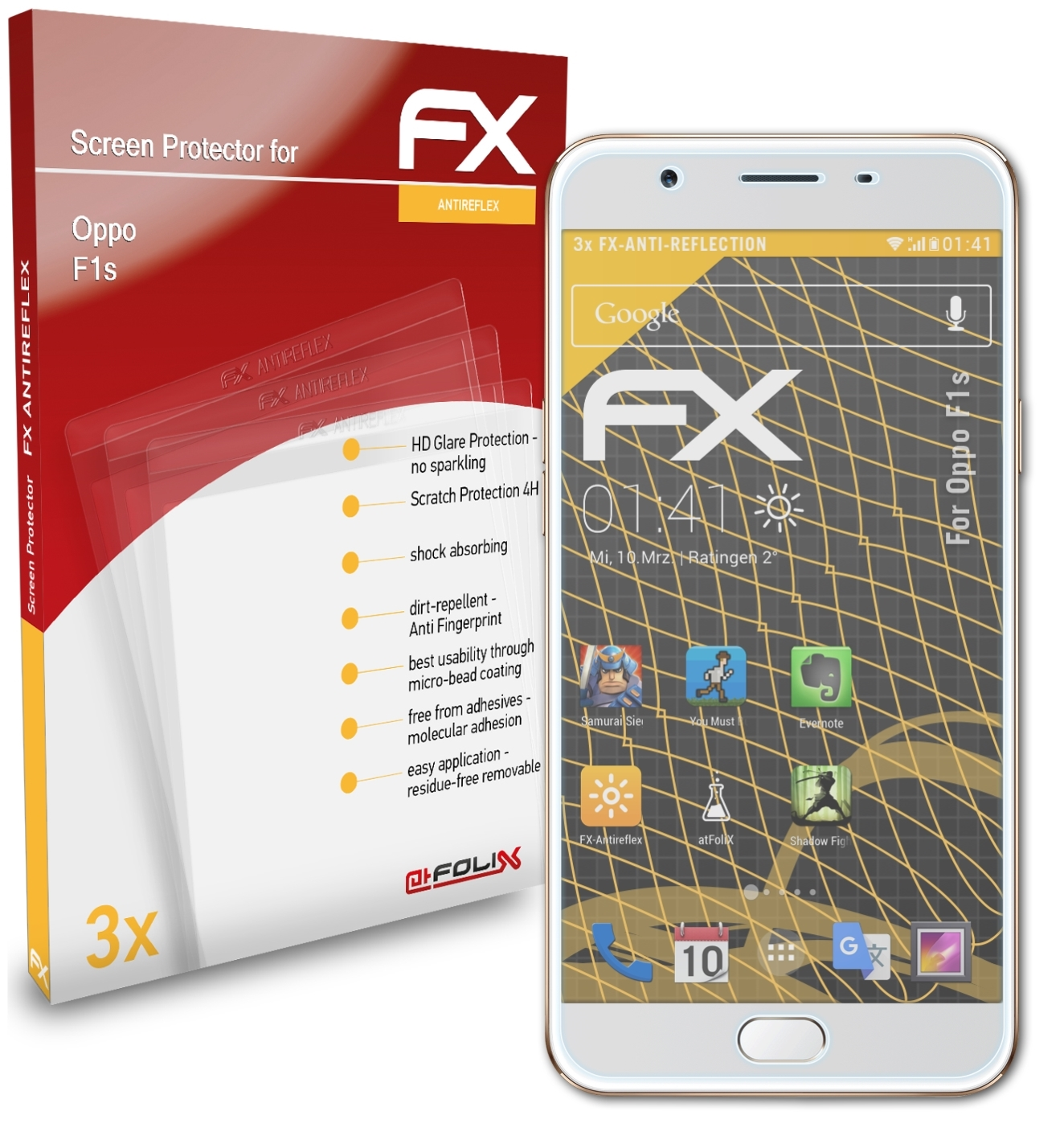 3x Displayschutz(für F1s) ATFOLIX Oppo FX-Antireflex