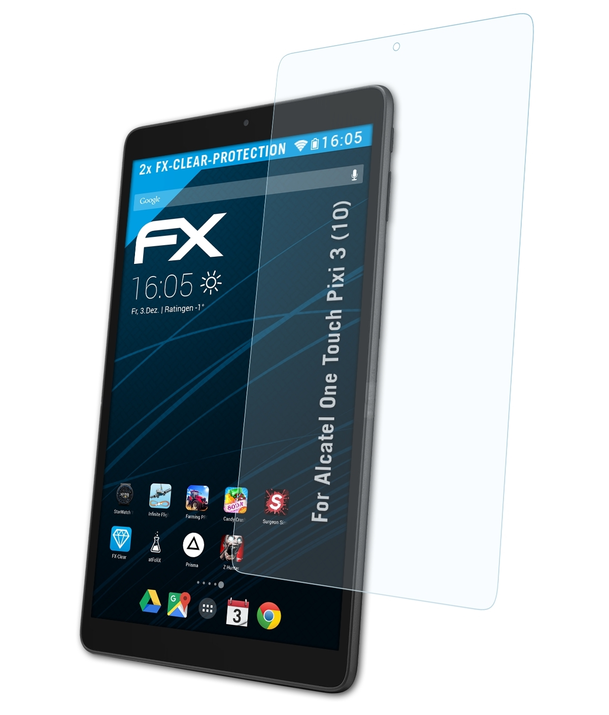 One 2x (10)) Alcatel ATFOLIX Pixi FX-Clear Displayschutz(für 3 Touch