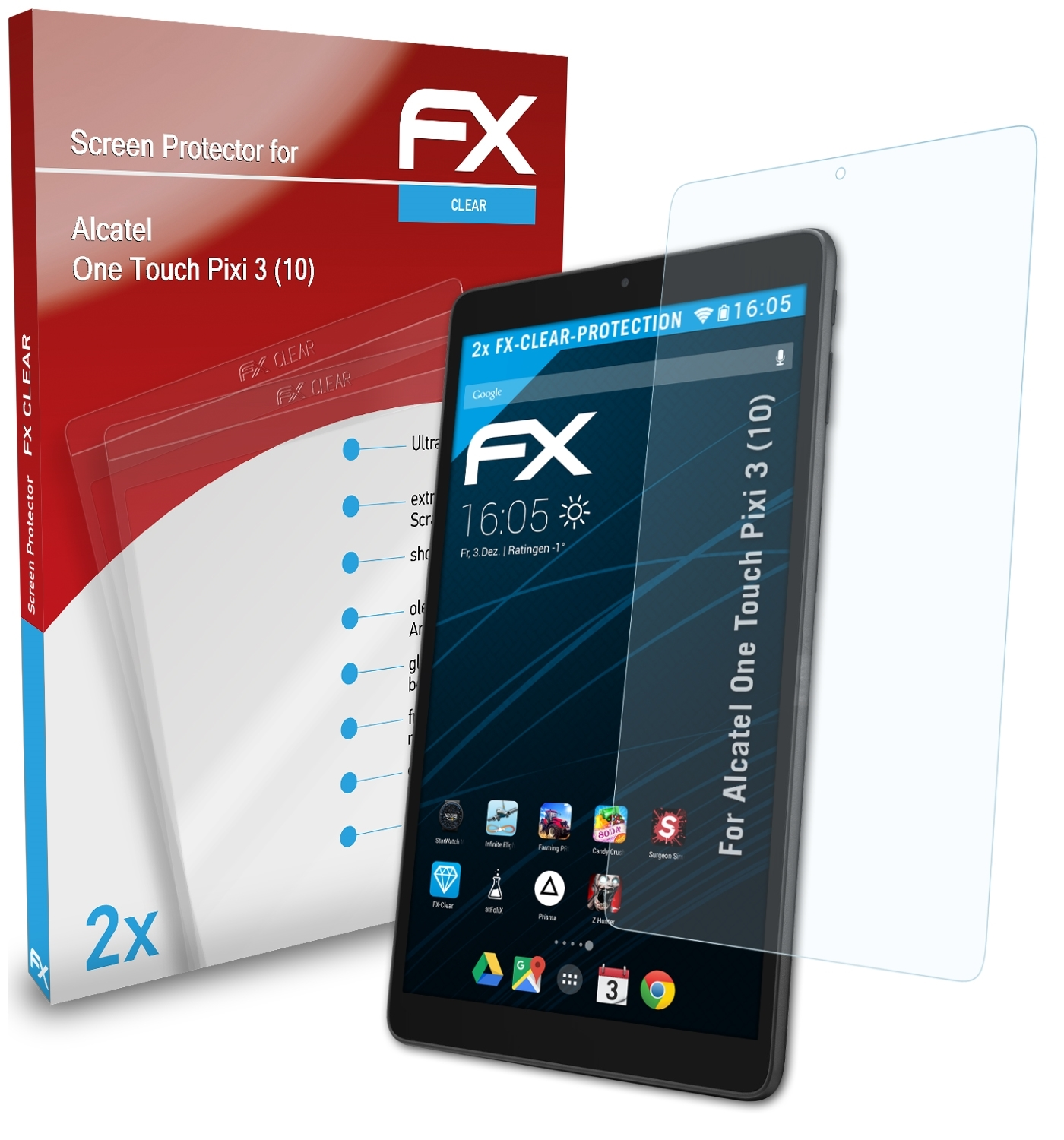 One 2x (10)) Alcatel ATFOLIX Pixi FX-Clear Displayschutz(für 3 Touch