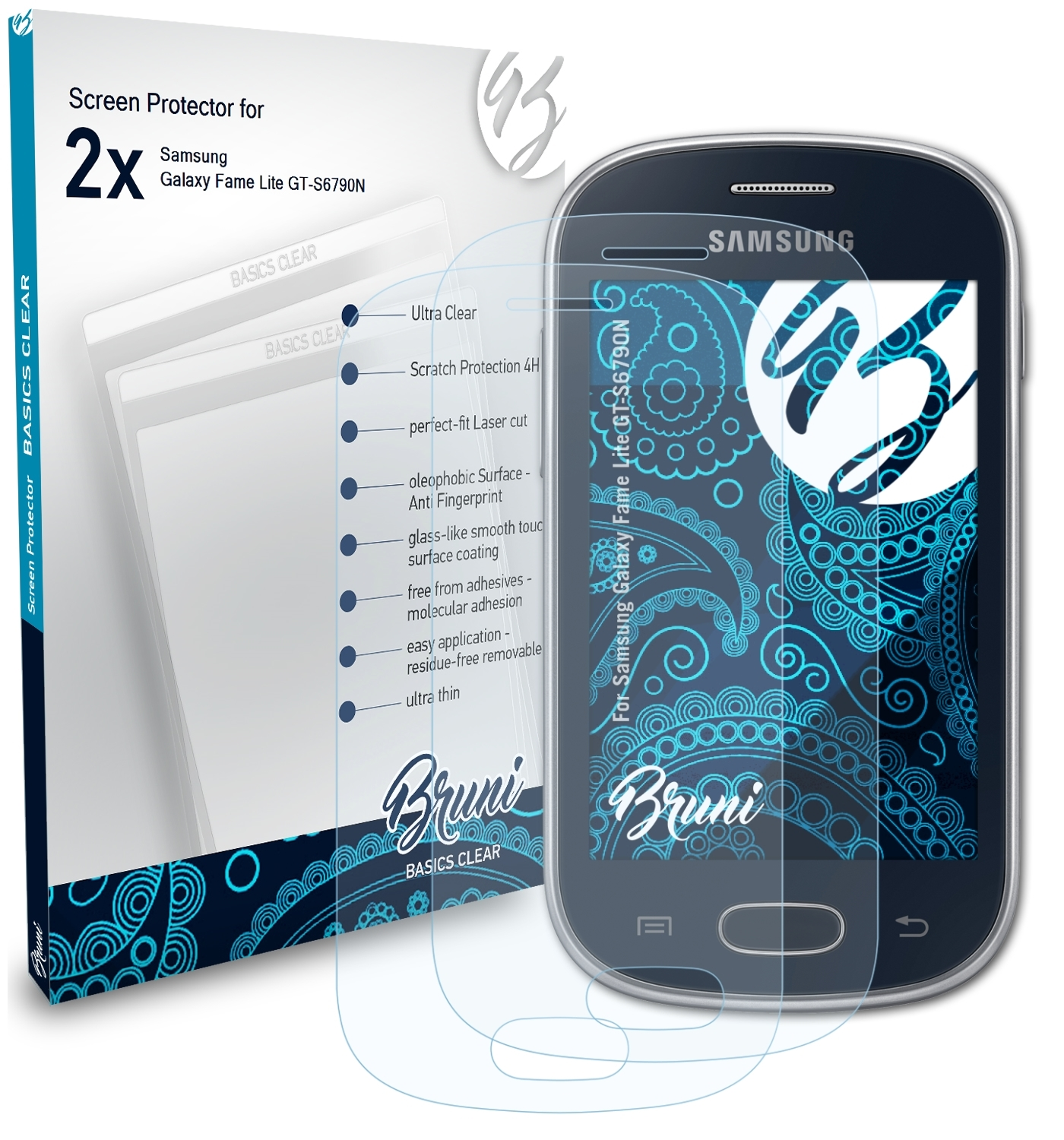 BRUNI 2x Basics-Clear Schutzfolie(für (GT-S6790N)) Fame Galaxy Lite Samsung
