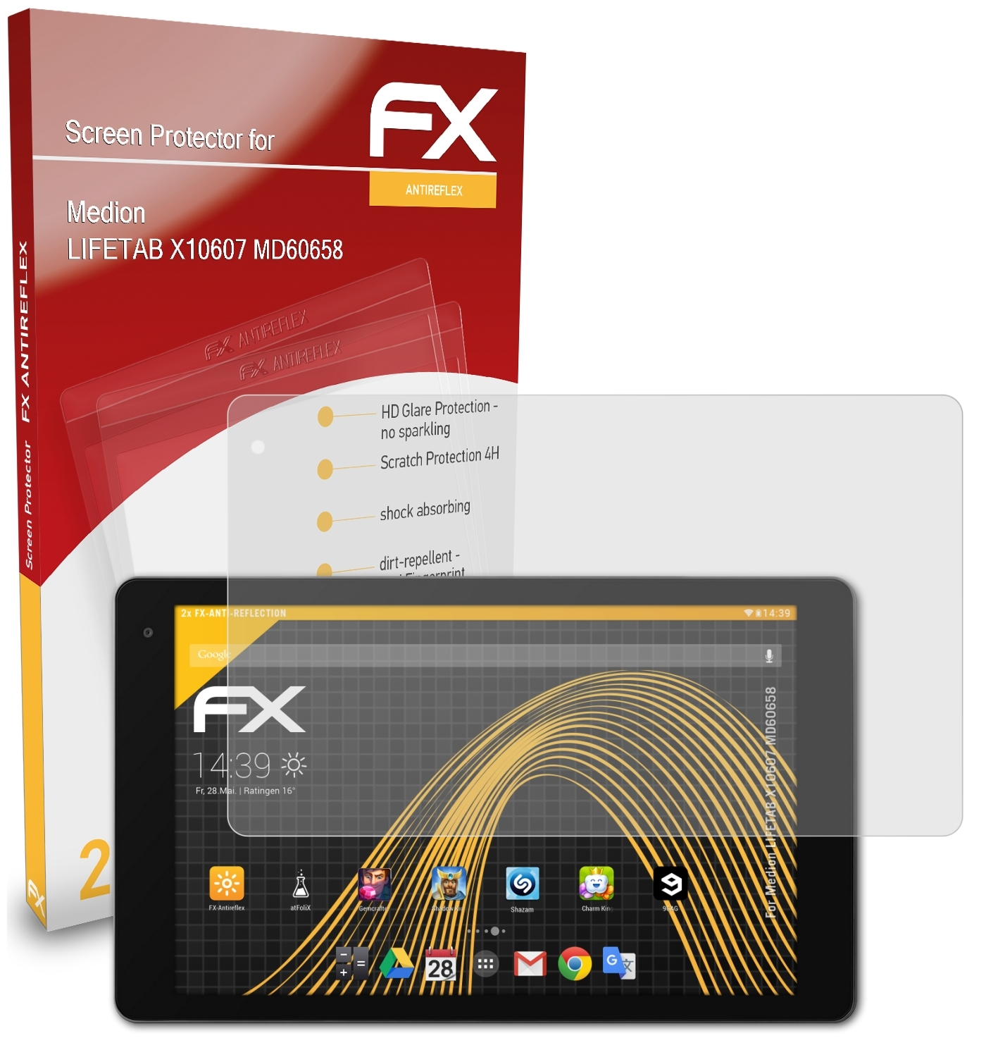 FX-Antireflex Medion X10607 Displayschutz(für ATFOLIX (MD60658)) LIFETAB 2x