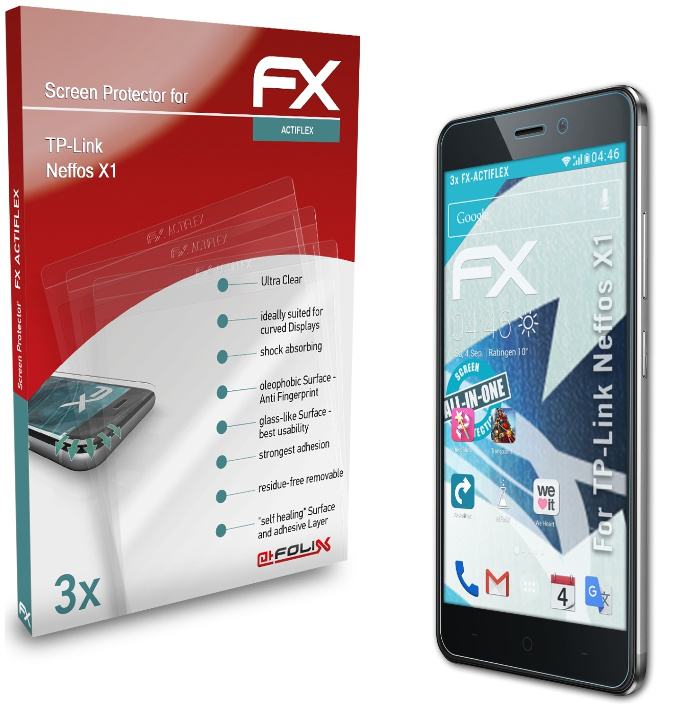 FX-ActiFleX 3x ATFOLIX X1) Displayschutz(für Neffos TP-Link