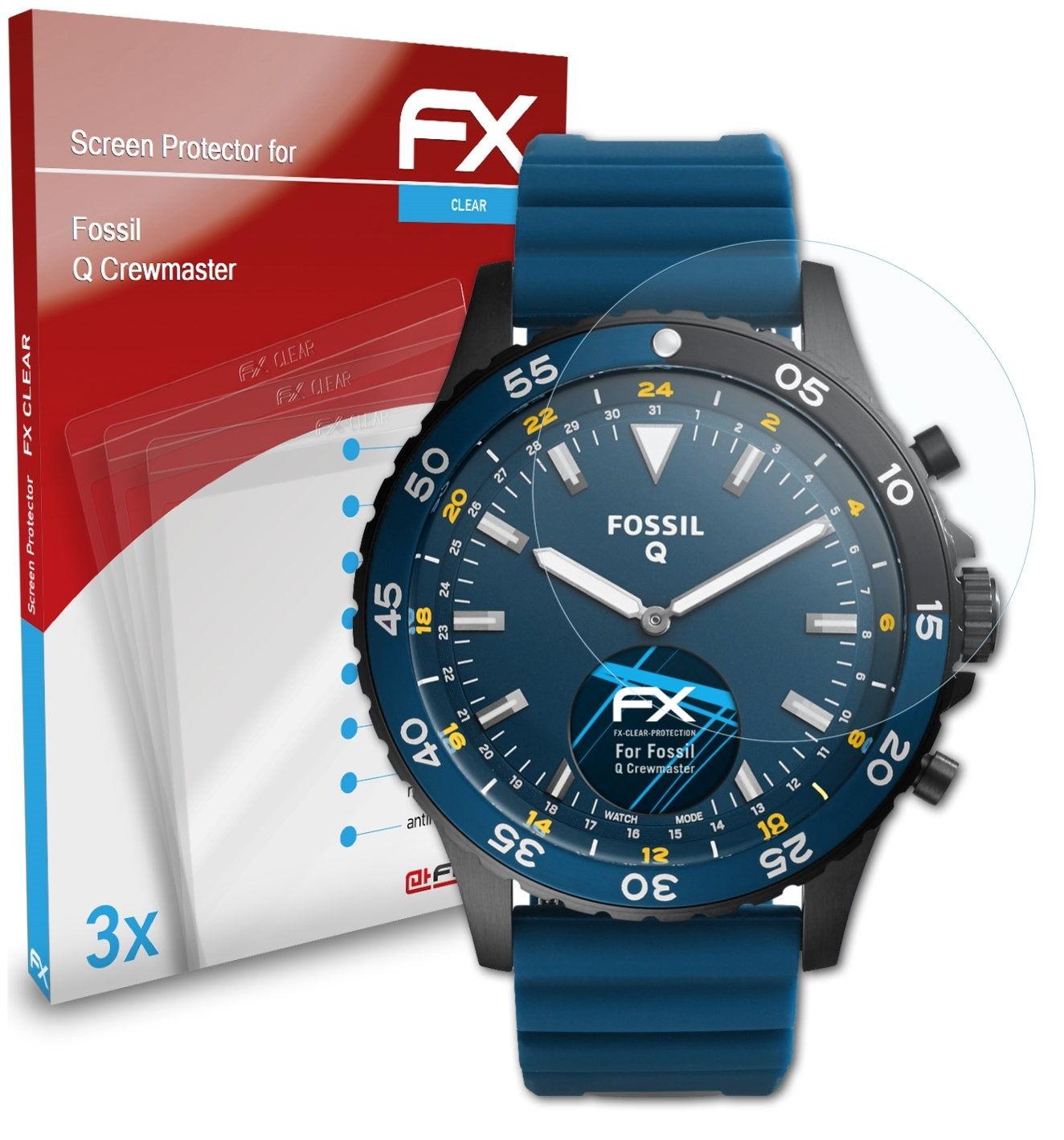 ATFOLIX 3x FX-Clear Displayschutz(für Q Fossil Crewmaster)