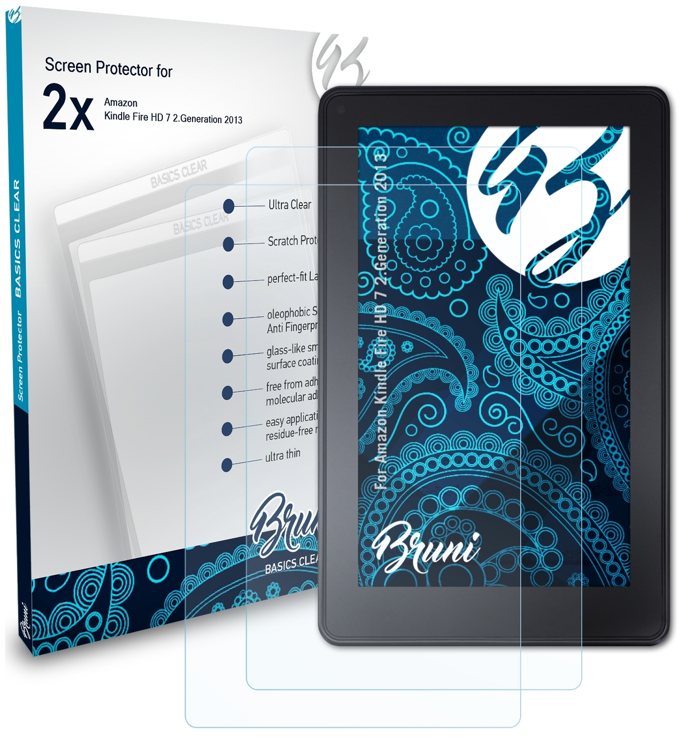 BRUNI 2x 7 Schutzfolie(für Fire Amazon (2.Generation 2013)) Kindle Basics-Clear HD