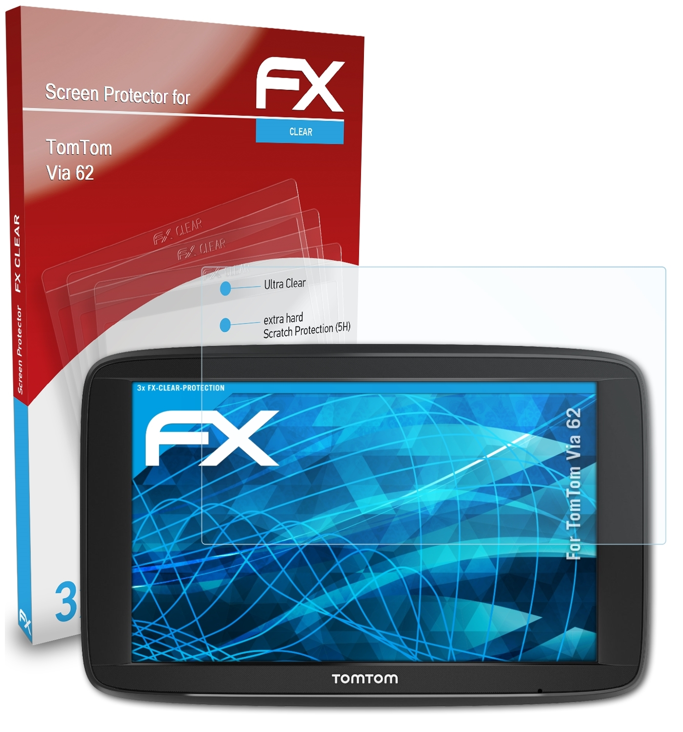 ATFOLIX 3x FX-Clear Displayschutz(für TomTom Via 62)