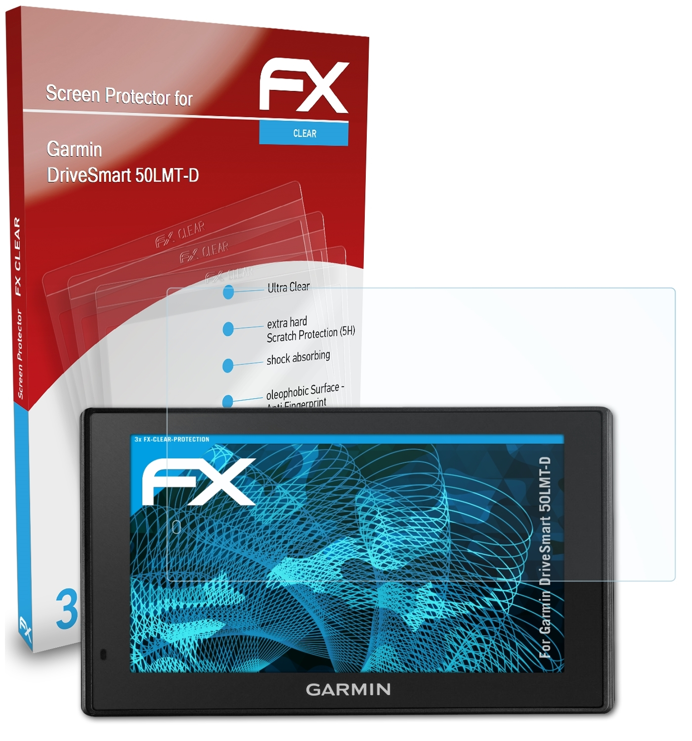 ATFOLIX 3x FX-Clear DriveSmart Displayschutz(für Garmin 50LMT-D)