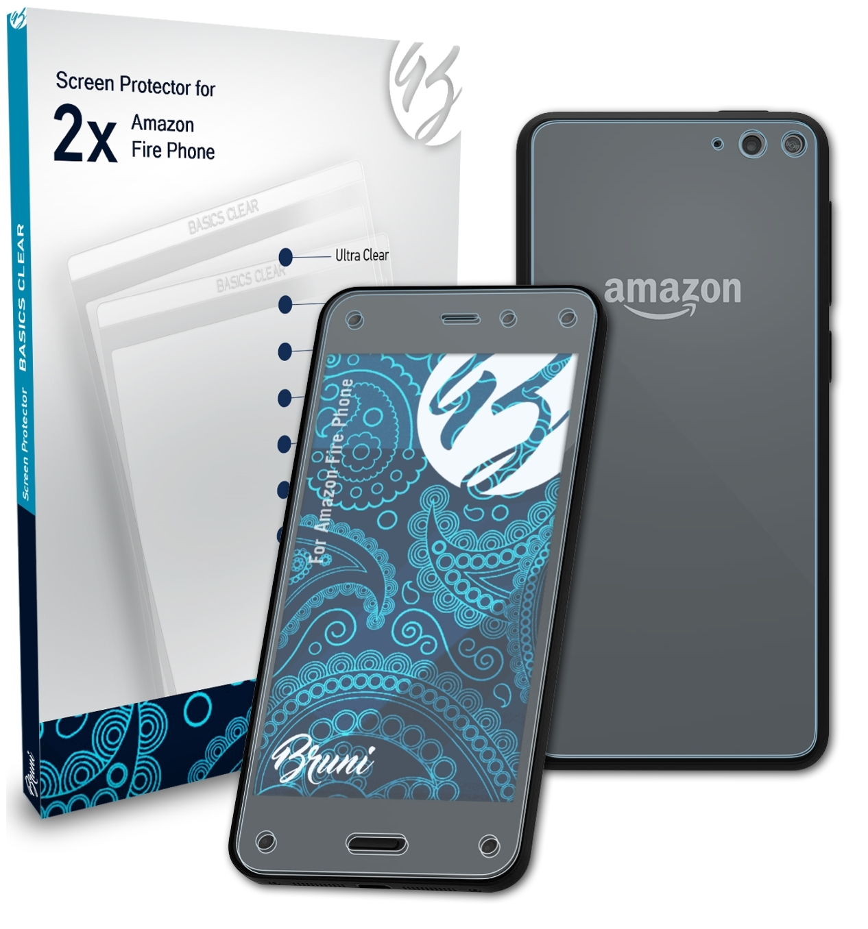 BRUNI 2x Basics-Clear Schutzfolie(für Amazon Phone) Fire