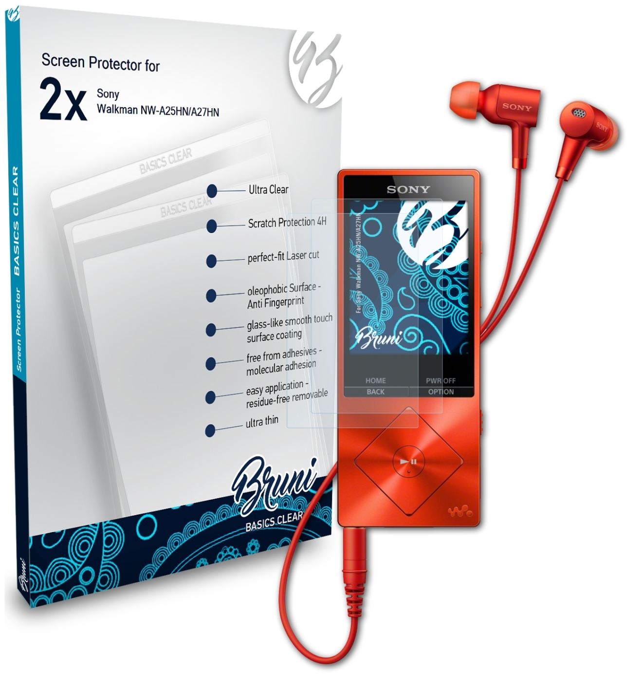 BRUNI 2x Schutzfolie(für Basics-Clear Walkman NW-A25H27HN) Sony