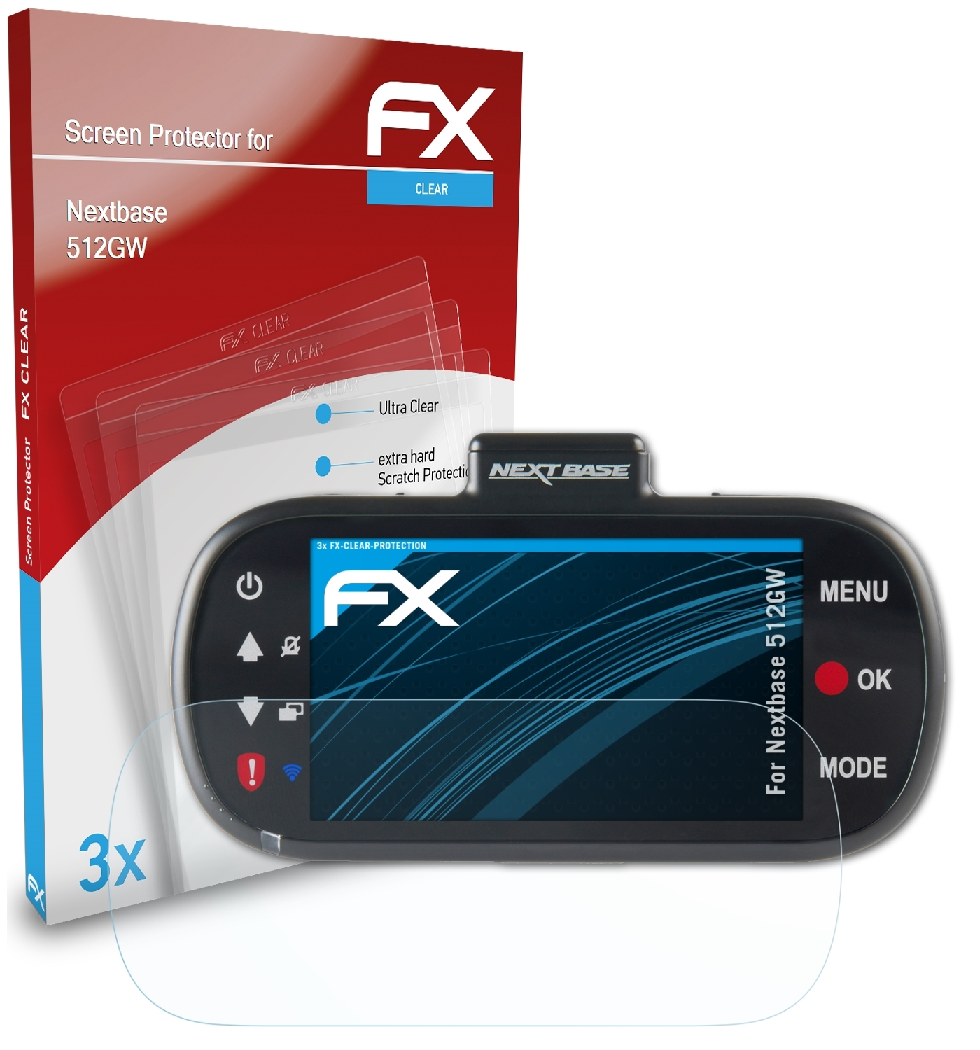 ATFOLIX 3x FX-Clear Displayschutz(für Nextbase 512GW)