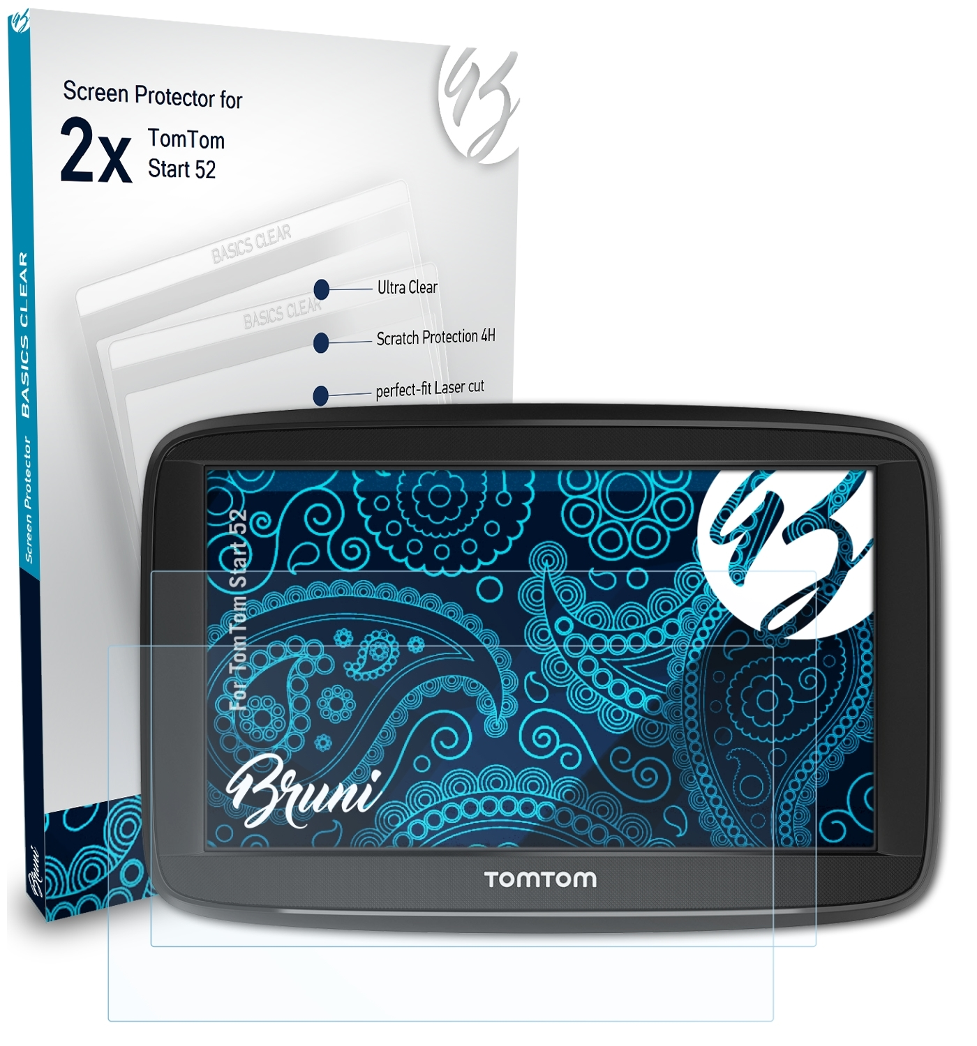 BRUNI 2x Start TomTom Basics-Clear Schutzfolie(für 52)