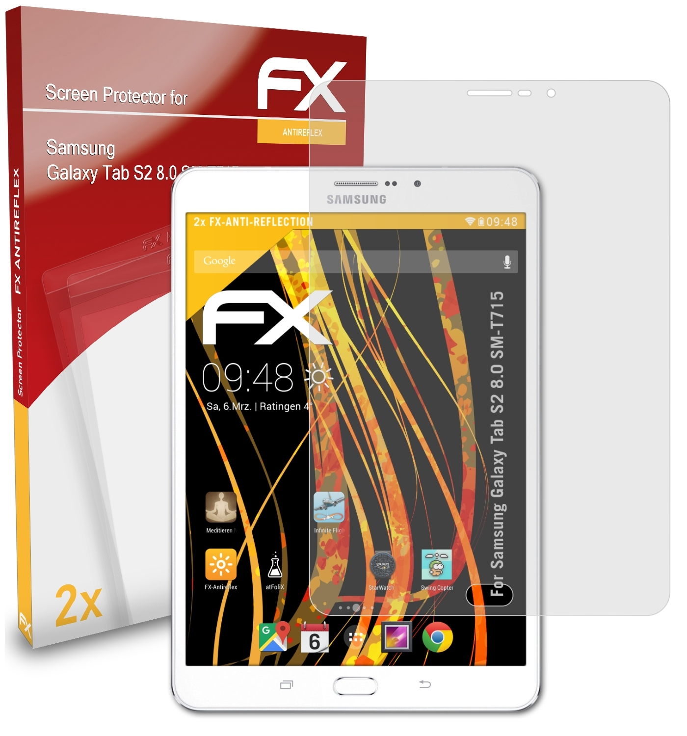 ATFOLIX 2x FX-Antireflex Displayschutz(für Samsung 8.0 Tab (SM-T715)) Galaxy S2