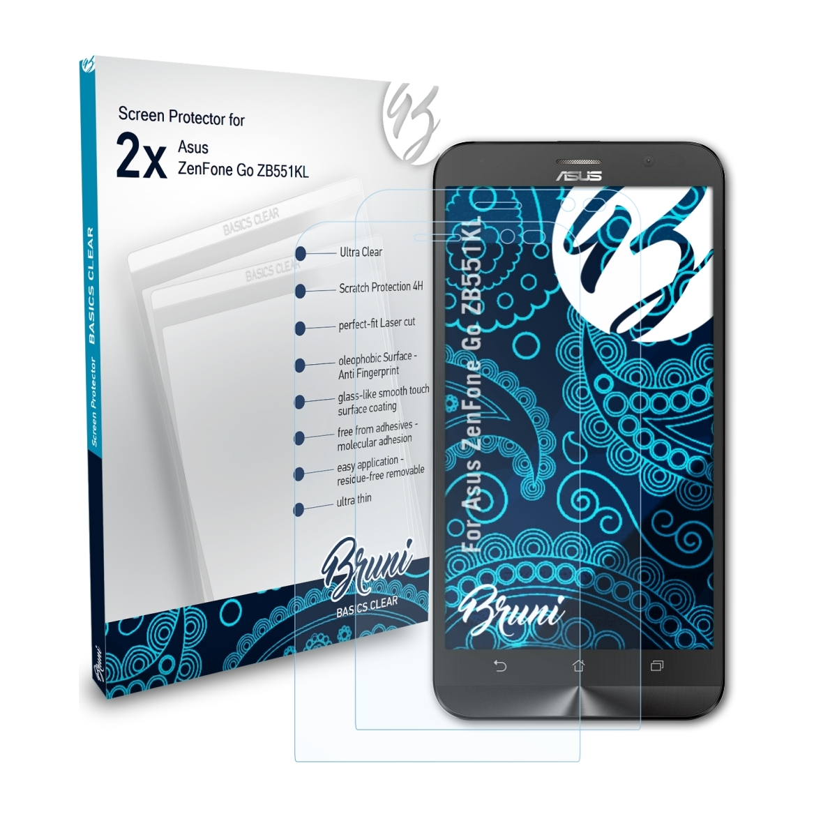 BRUNI 2x Basics-Clear (ZB551KL)) Asus Go ZenFone Schutzfolie(für