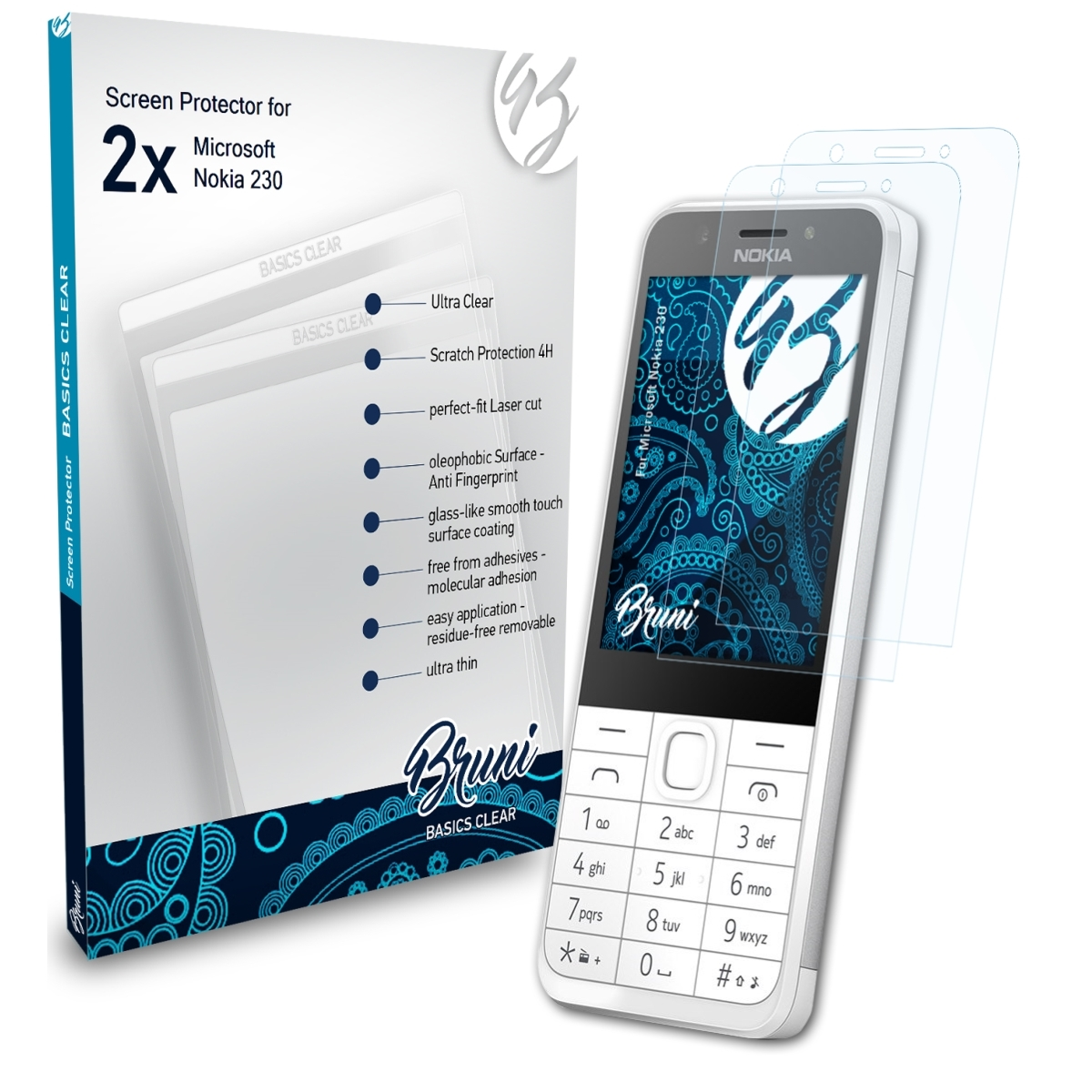 BRUNI 2x Basics-Clear Schutzfolie(für Microsoft Nokia 230)