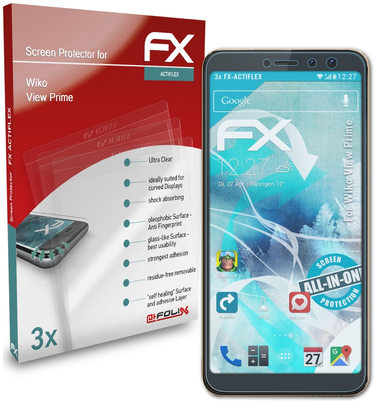 3x Prime) View ATFOLIX Displayschutz(für FX-ActiFleX Wiko