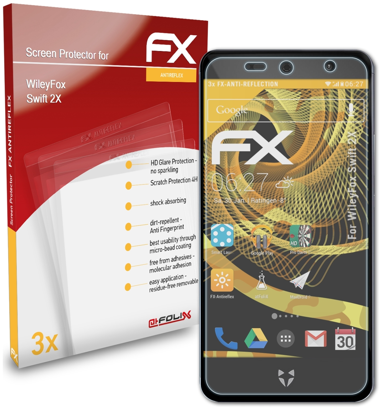 ATFOLIX 3x Displayschutz(für WileyFox 2X) FX-Antireflex Swift