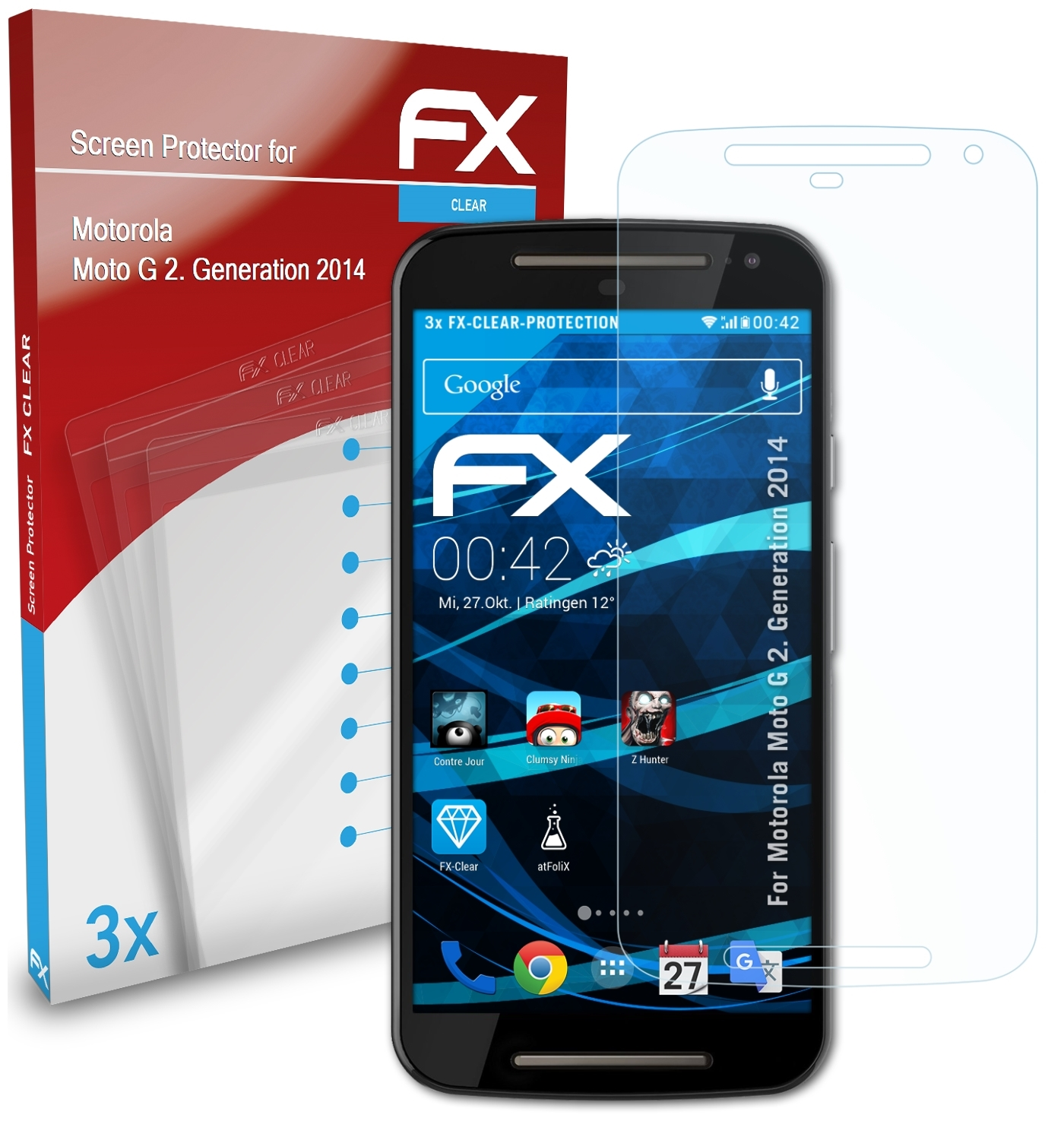 ATFOLIX 3x Generation Moto Motorola Displayschutz(für FX-Clear 2014)) (2. G