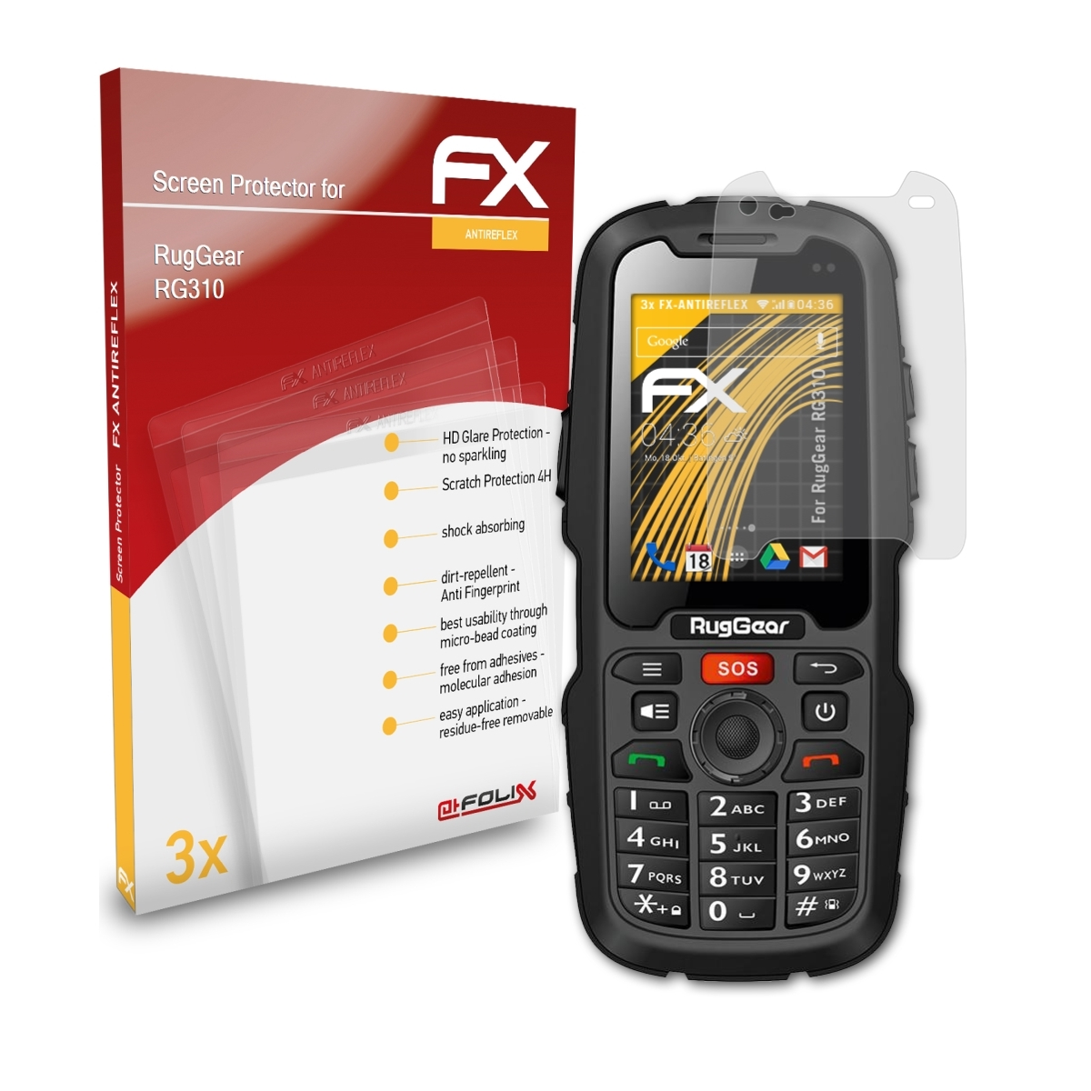 ATFOLIX 3x RG310) RugGear Displayschutz(für FX-Antireflex