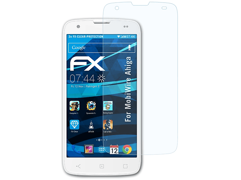 ATFOLIX 3x FX-Clear Displayschutz(für MobiWire Ahiga)