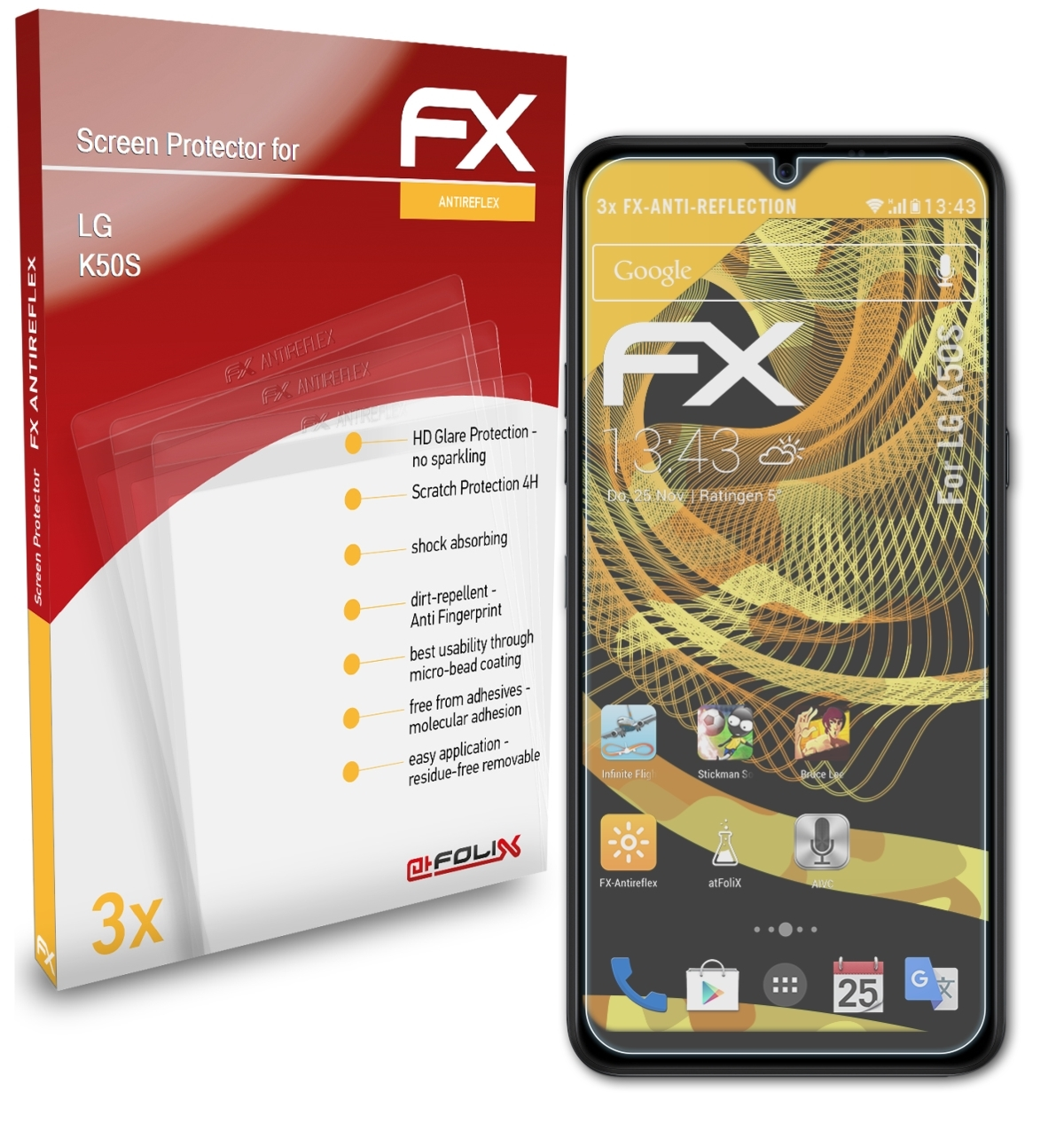 ATFOLIX LG K50S) Displayschutz(für 3x FX-Antireflex