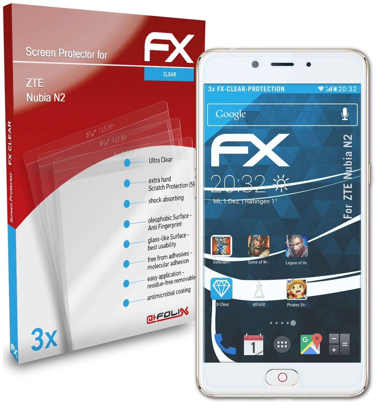 ATFOLIX 3x FX-Clear Displayschutz(für ZTE Nubia N2)