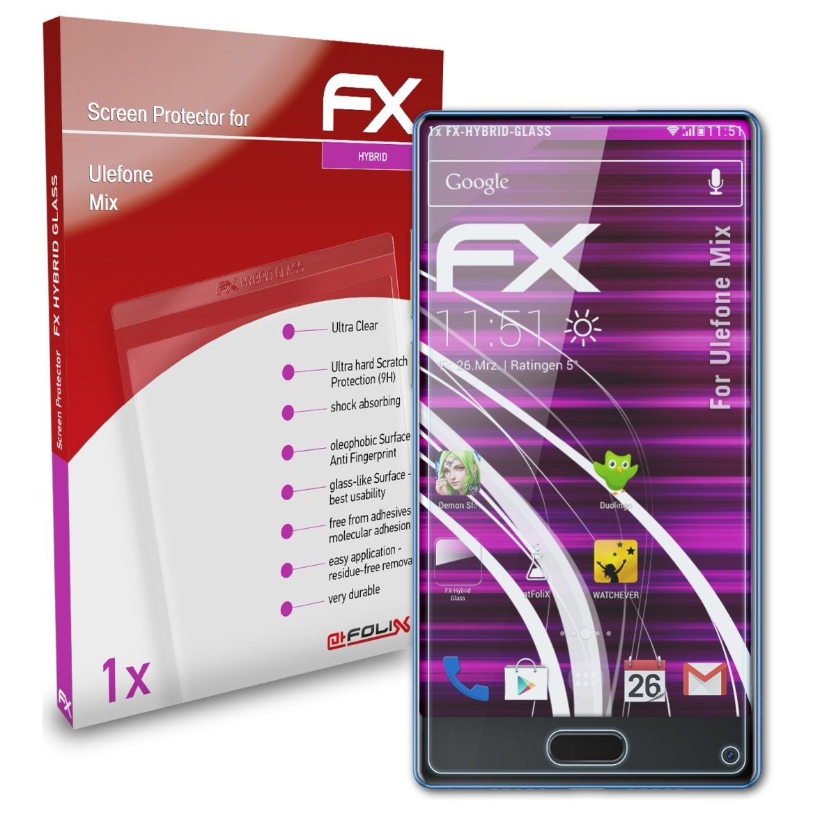 Schutzglas(für Mix) ATFOLIX FX-Hybrid-Glass Ulefone