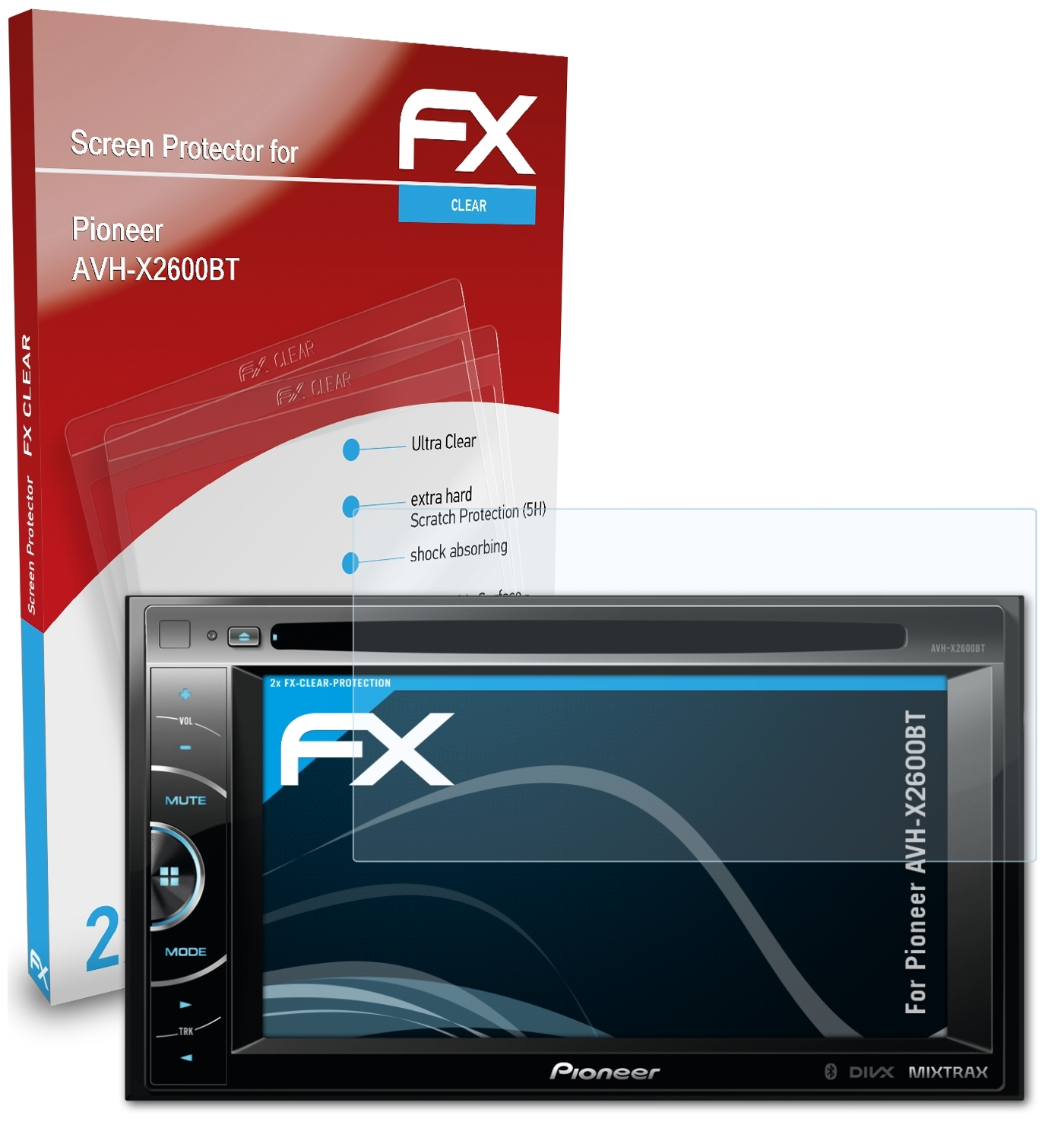 ATFOLIX 2x FX-Clear Displayschutz(für AVH-X2600BT) Pioneer