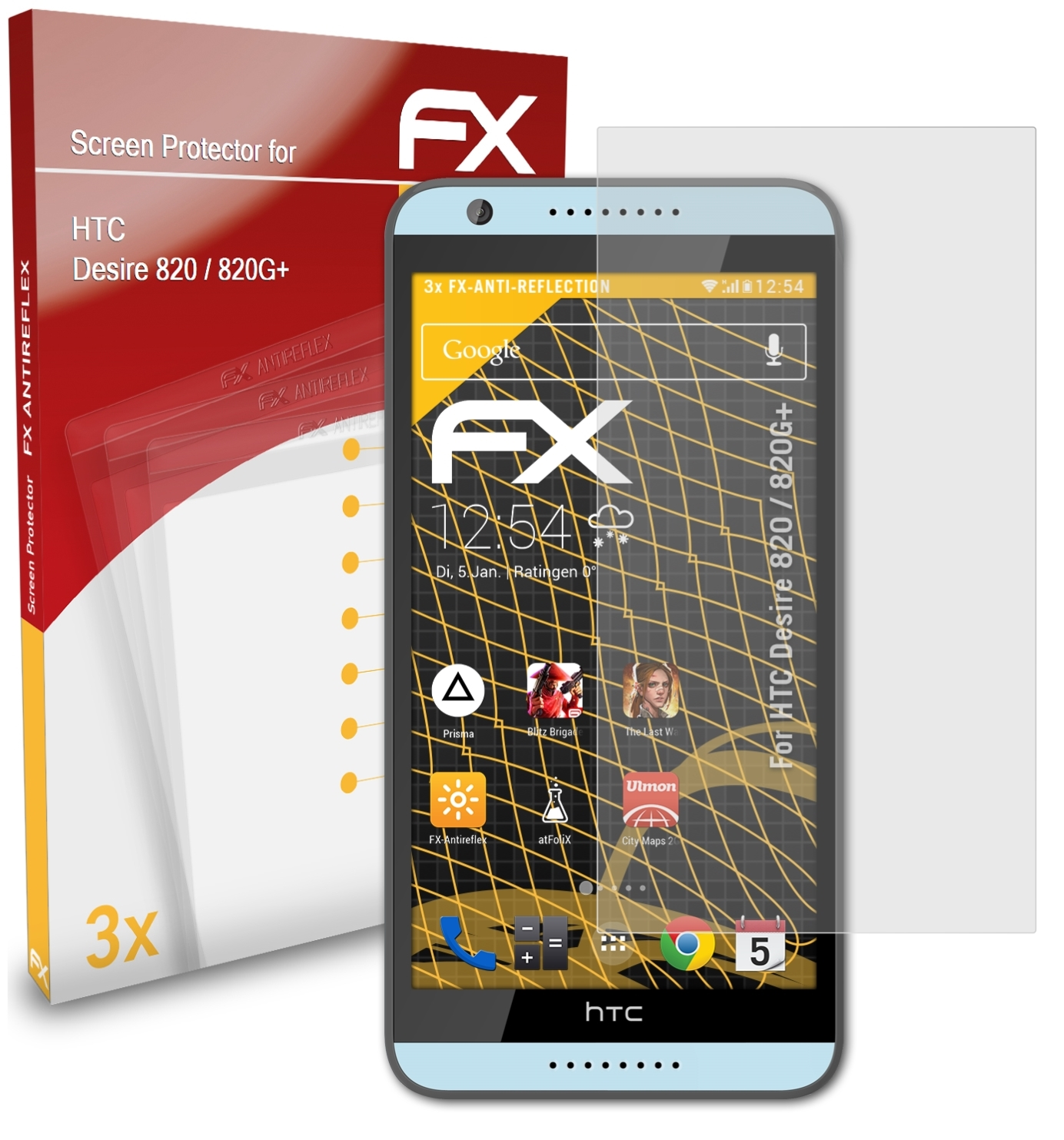/ ATFOLIX 820G+) 3x HTC Desire FX-Antireflex Displayschutz(für 820