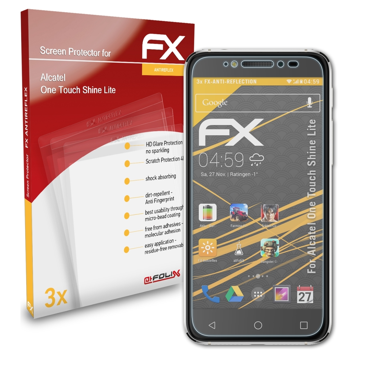 ATFOLIX 3x FX-Antireflex Displayschutz(für One Lite) Shine Touch Alcatel