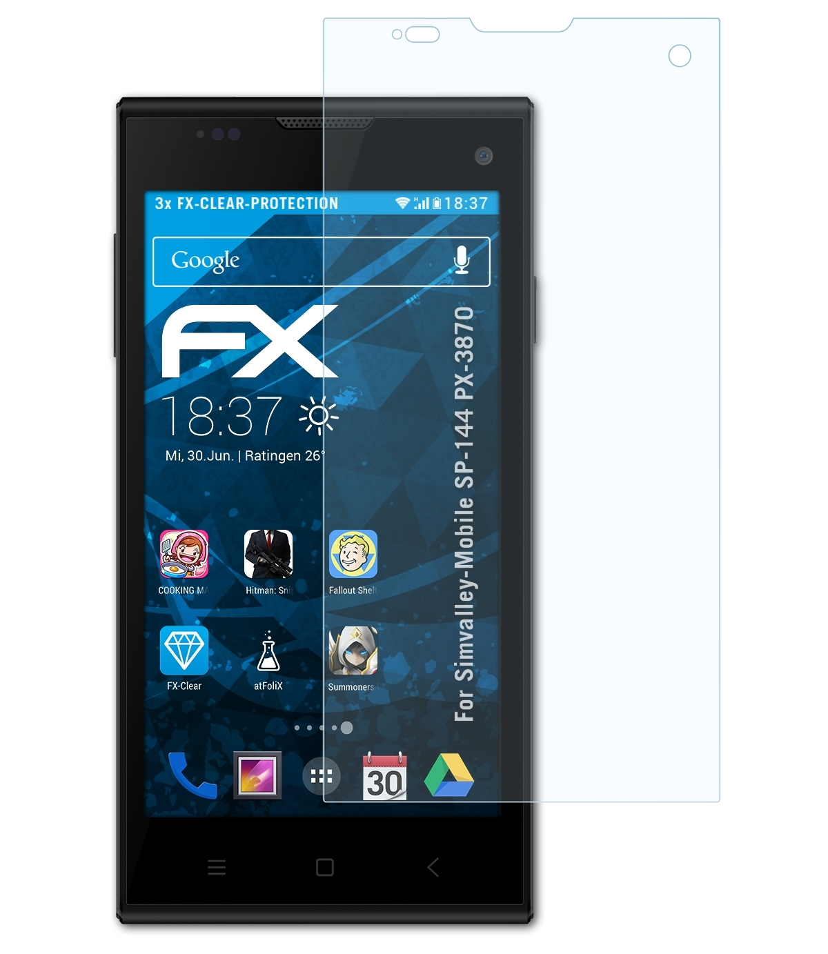 ATFOLIX 3x Displayschutz(für Simvalley-Mobile (PX-3870)) FX-Clear SP-144