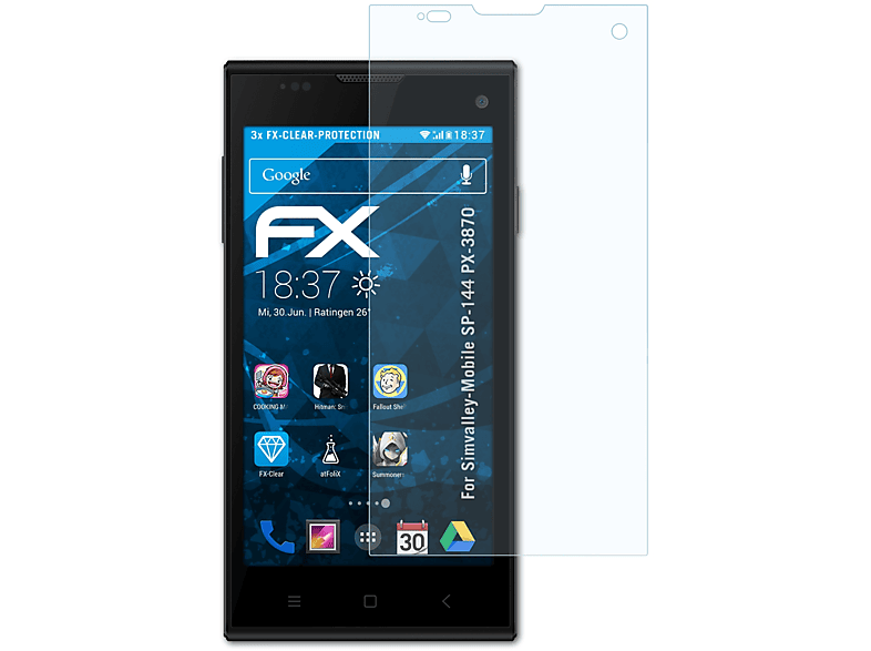 ATFOLIX 3x FX-Clear Displayschutz(für SP-144 (PX-3870)) Simvalley-Mobile