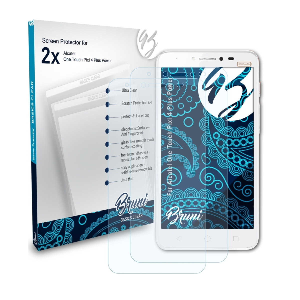 Basics-Clear Pixi Plus 2x Power) Alcatel One BRUNI 4 Touch Schutzfolie(für