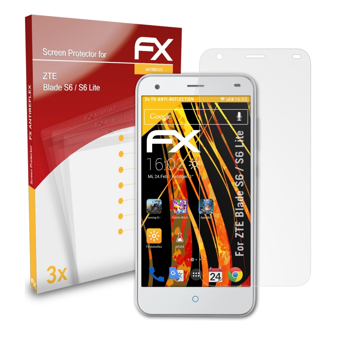 ATFOLIX 3x FX-Antireflex Displayschutz(für ZTE / Blade Lite) S6 S6