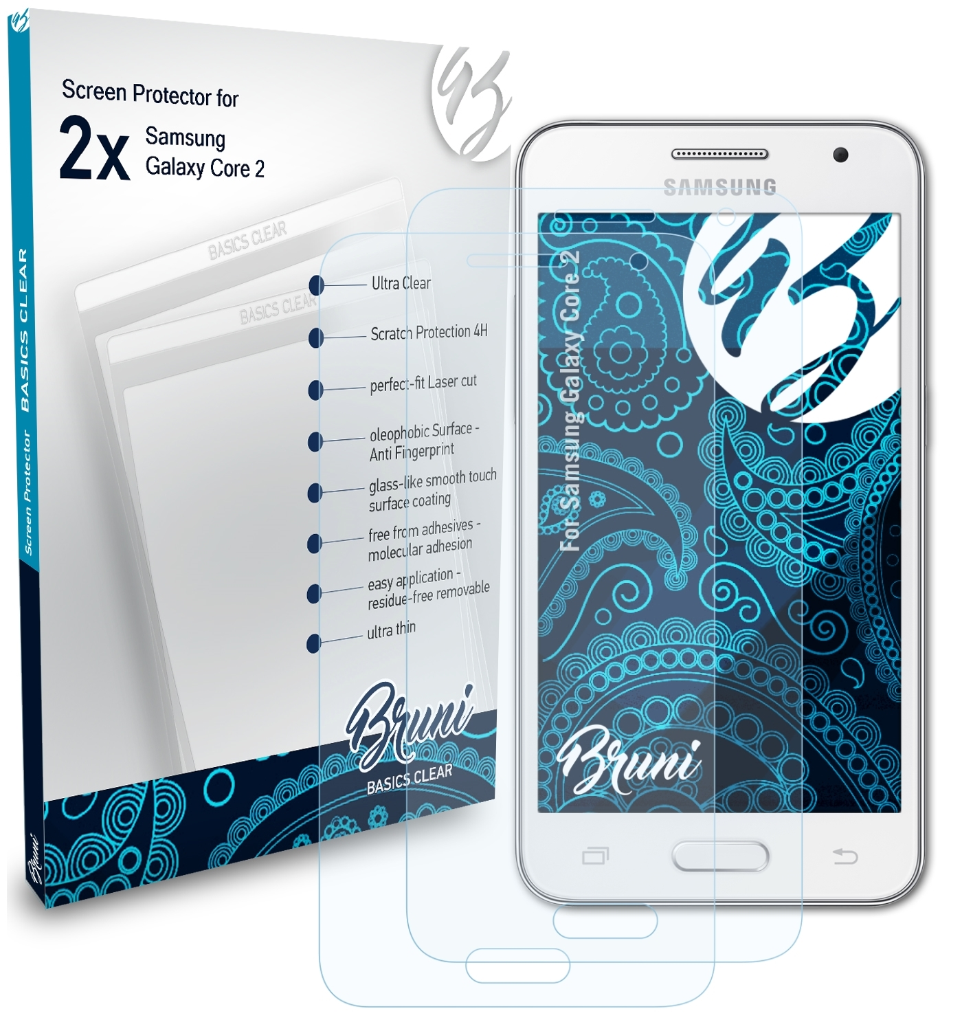 2x Core Schutzfolie(für 2) Samsung BRUNI Galaxy Basics-Clear