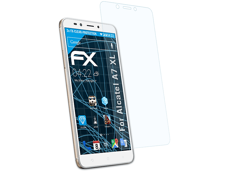 ATFOLIX 3x FX-Clear XL) Alcatel A7 Displayschutz(für