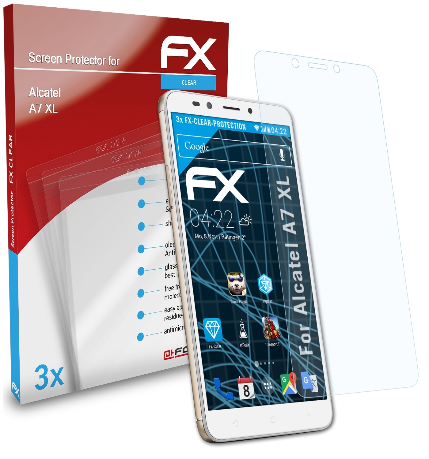 ATFOLIX 3x FX-Clear XL) Alcatel A7 Displayschutz(für