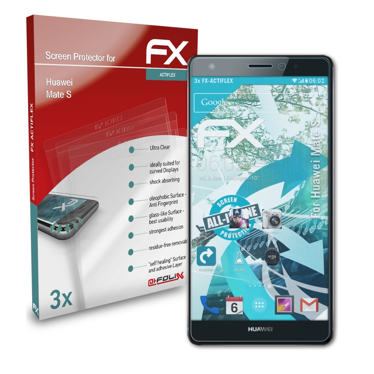 ATFOLIX 3x FX-ActiFleX Displayschutz(für Huawei Mate S)