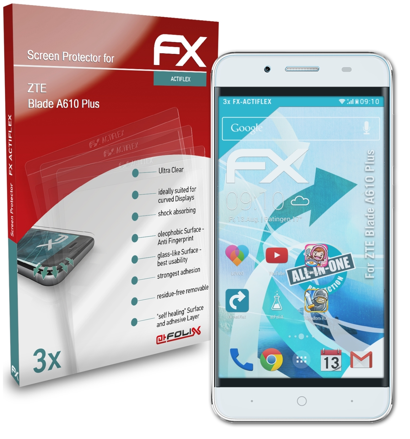 ATFOLIX 3x FX-ActiFleX Displayschutz(für A610 ZTE Plus) Blade