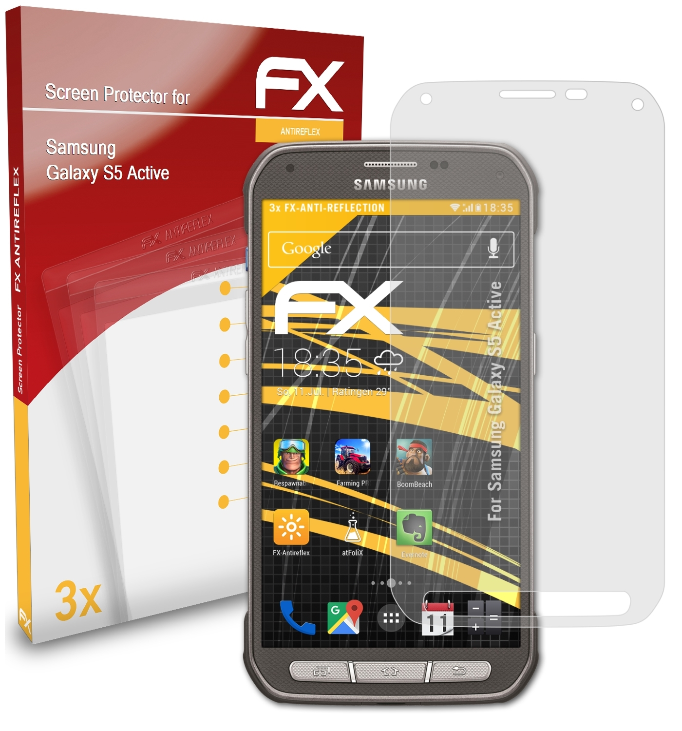 Displayschutz(für Samsung ATFOLIX S5 Galaxy FX-Antireflex Active) 3x