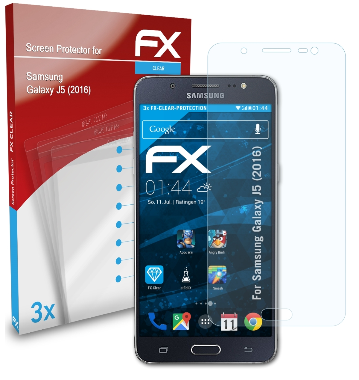ATFOLIX 3x FX-Clear Displayschutz(für (2016)) Galaxy J5 Samsung