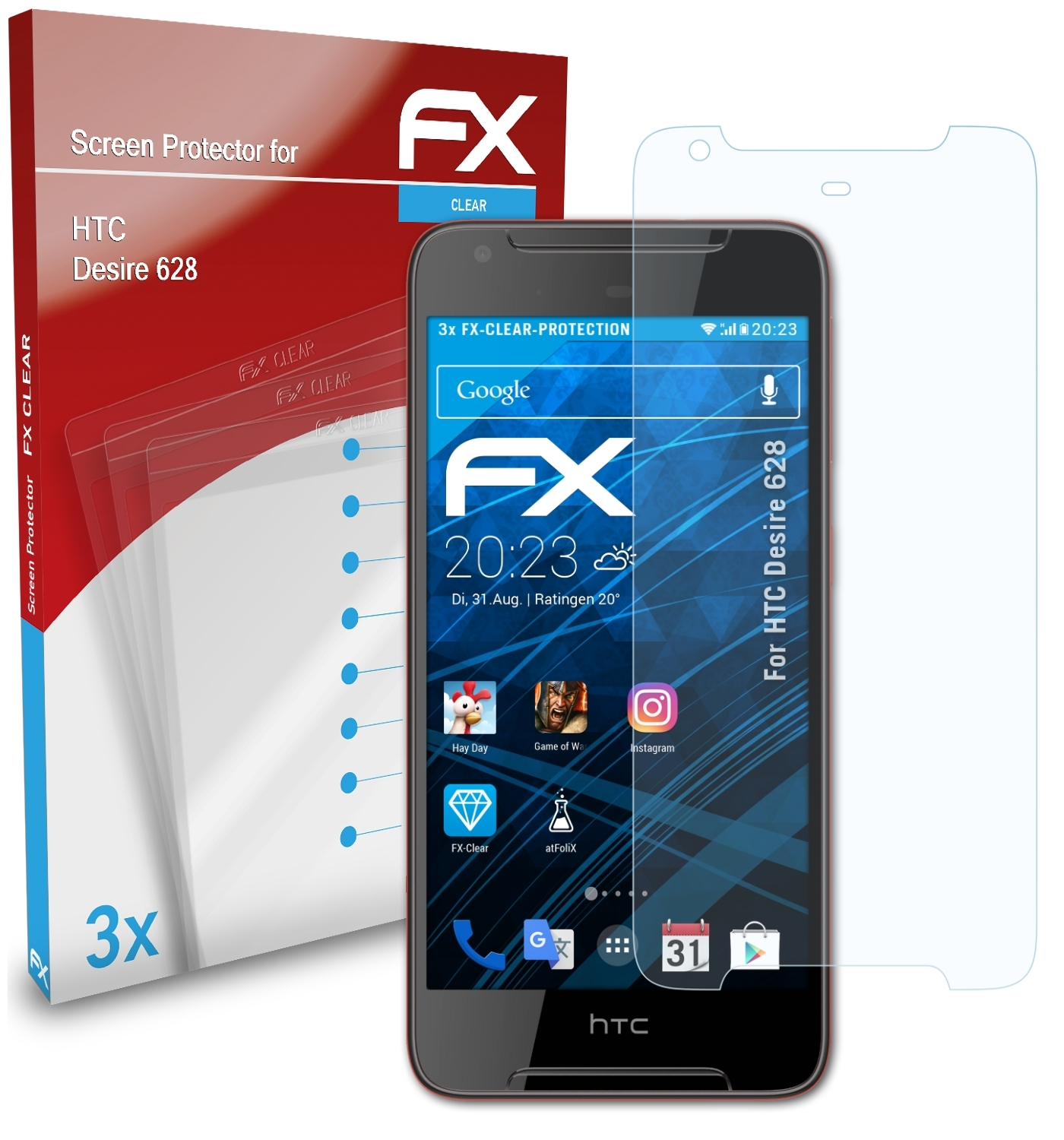 3x Desire ATFOLIX Displayschutz(für 628) HTC FX-Clear