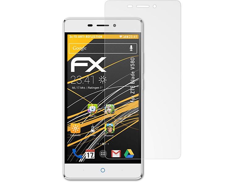 ATFOLIX 3x FX-Antireflex Displayschutz(für ZTE Blade V580)