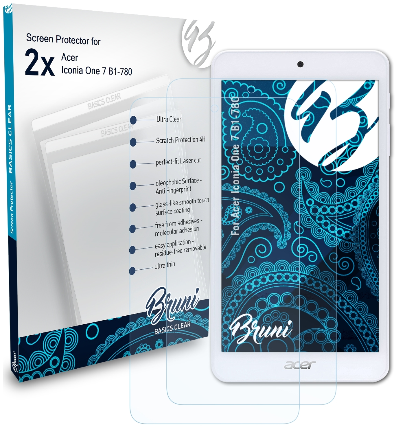 BRUNI 2x Basics-Clear Schutzfolie(für (B1-780)) Acer One Iconia 7