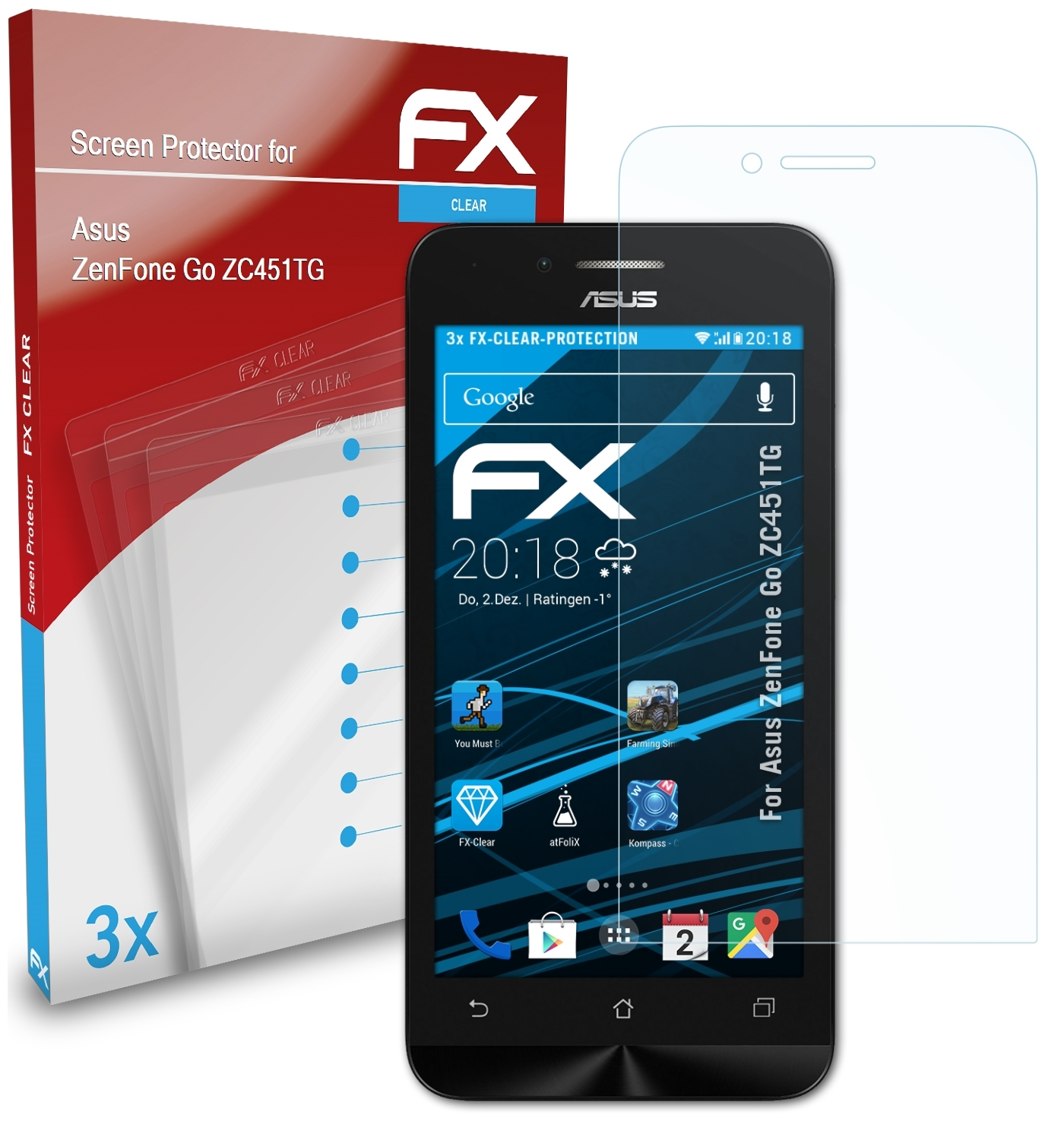 ATFOLIX 3x FX-Clear Displayschutz(für ZenFone (ZC451TG)) Go Asus