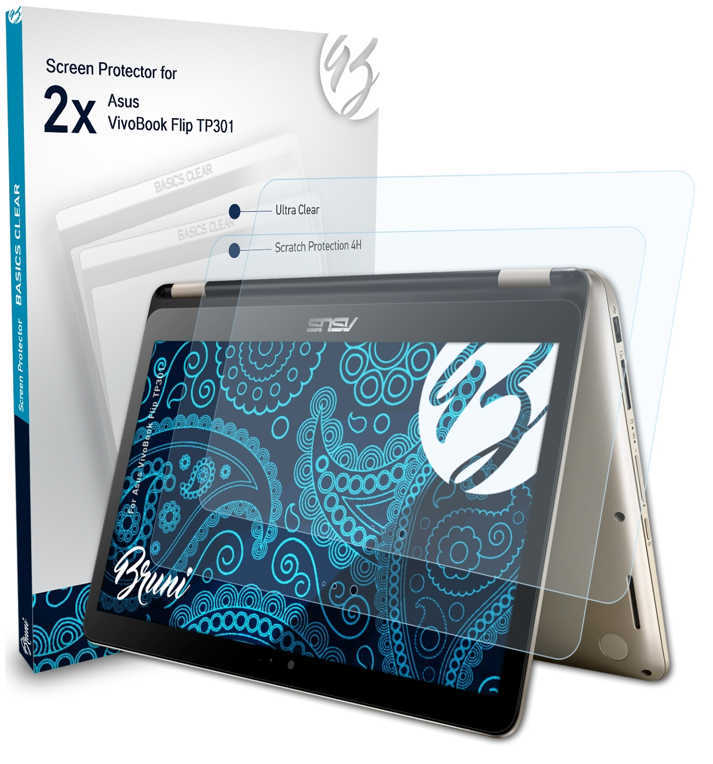 BRUNI 2x Basics-Clear Asus VivoBook Flip TP301) Schutzfolie(für