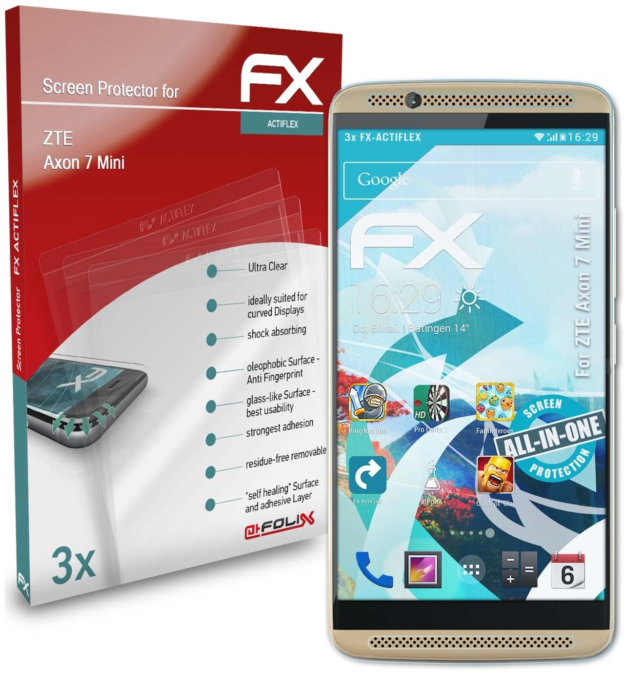 ATFOLIX 3x FX-ActiFleX Mini) Axon 7 ZTE Displayschutz(für