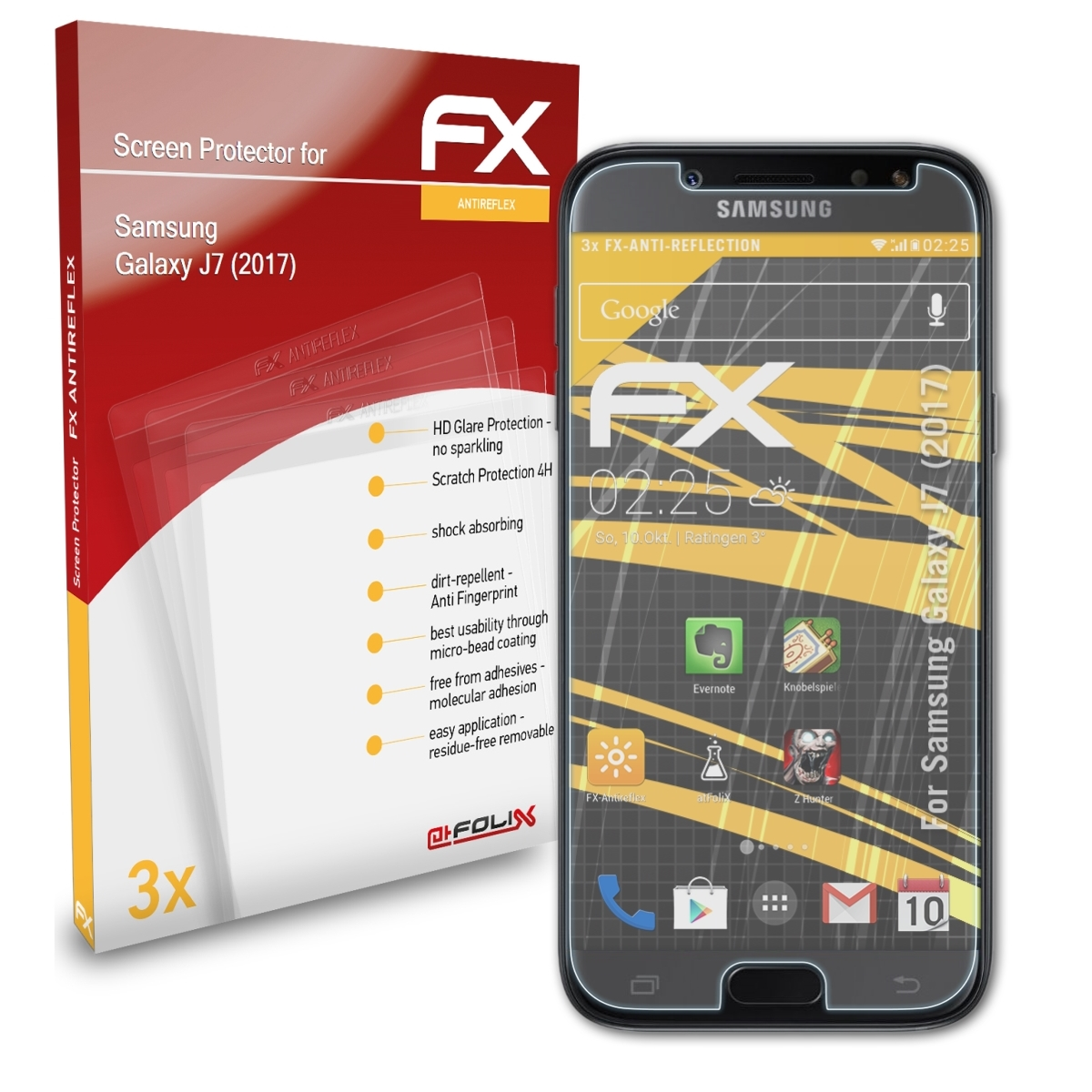 ATFOLIX J7 Displayschutz(für 3x Galaxy (2017)) Samsung FX-Antireflex