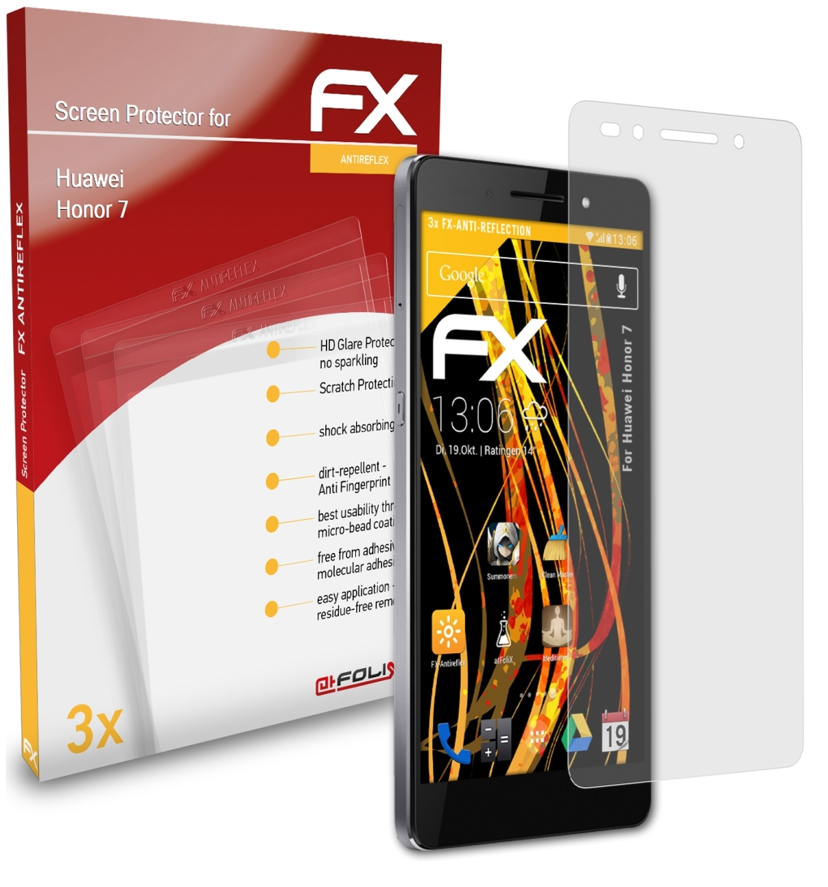 Honor 7) ATFOLIX Displayschutz(für 3x Huawei FX-Antireflex