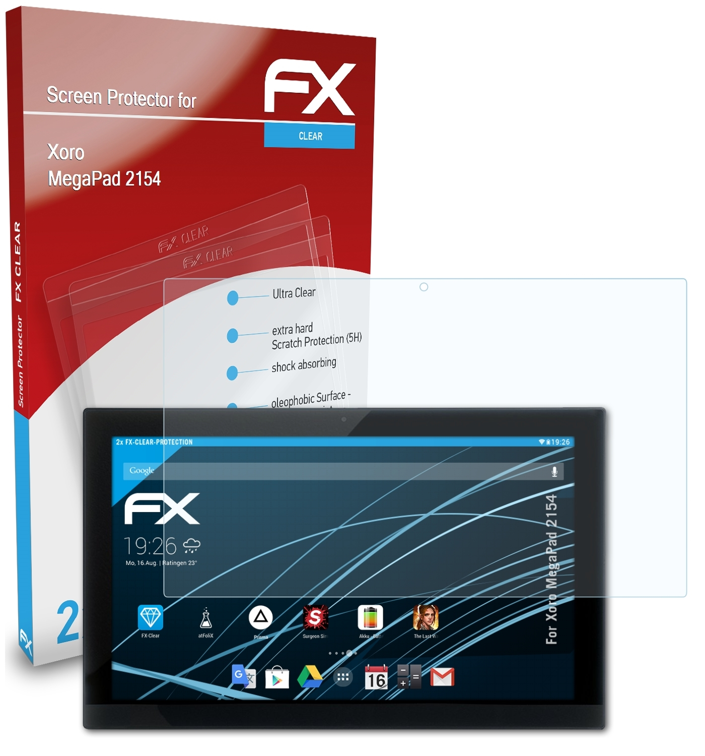ATFOLIX 2x FX-Clear MegaPad Xoro Displayschutz(für 2154)