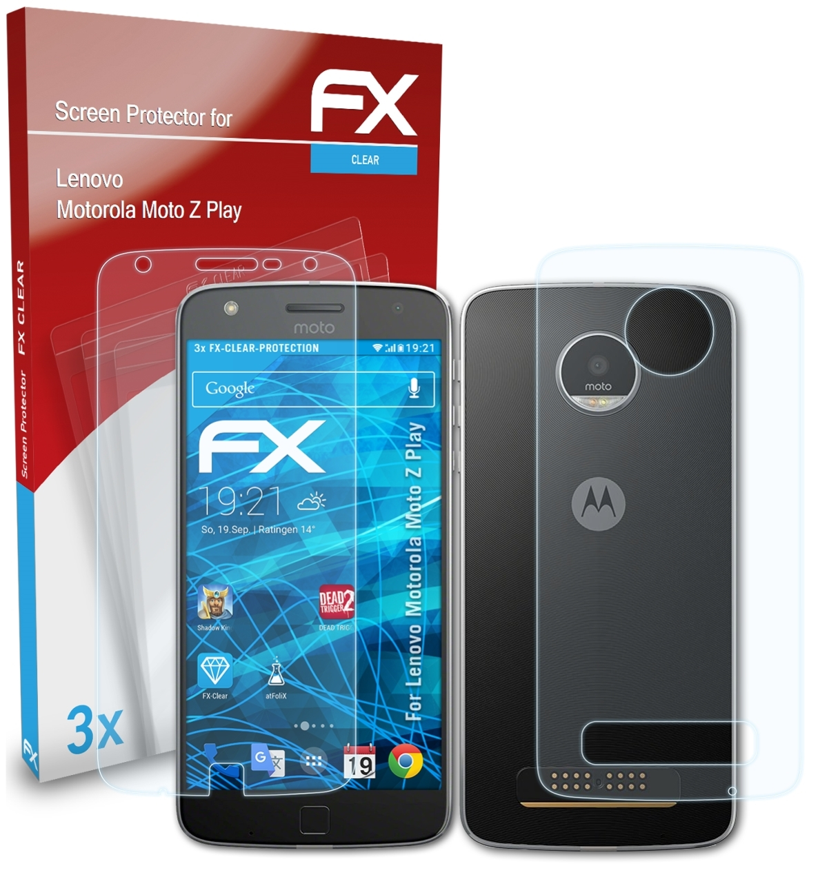 ATFOLIX 3x Moto Motorola Lenovo FX-Clear Play) Z Displayschutz(für