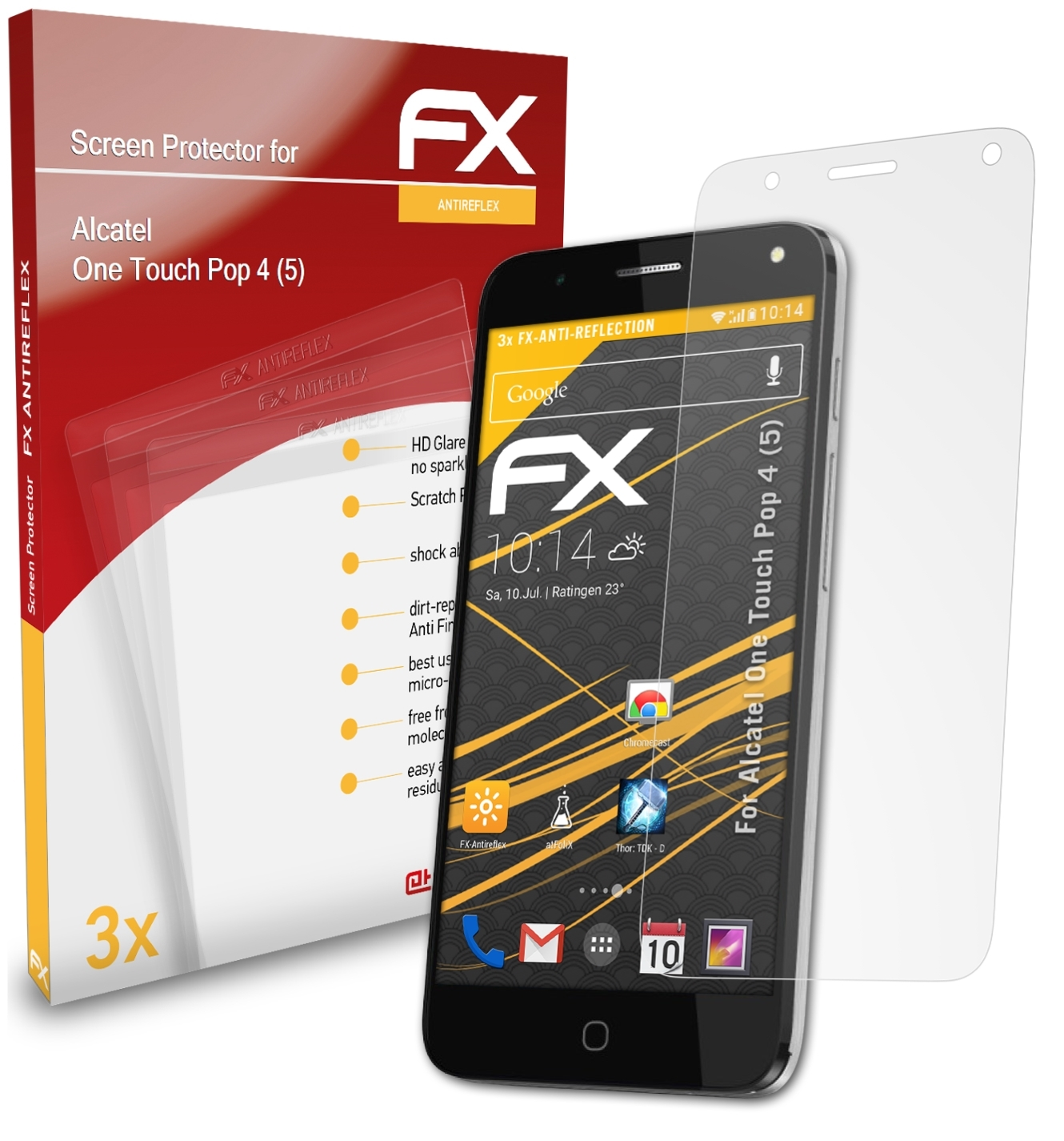 ATFOLIX 3x Pop 4 One Touch Alcatel Displayschutz(für FX-Antireflex (5))